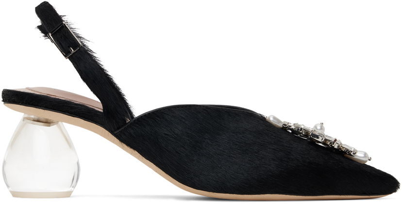 Кросівки та взуття Simone Rocha Simone Rocha Pointed Slingback Heels with Crystal Embellishment чорний | LH14B 0794