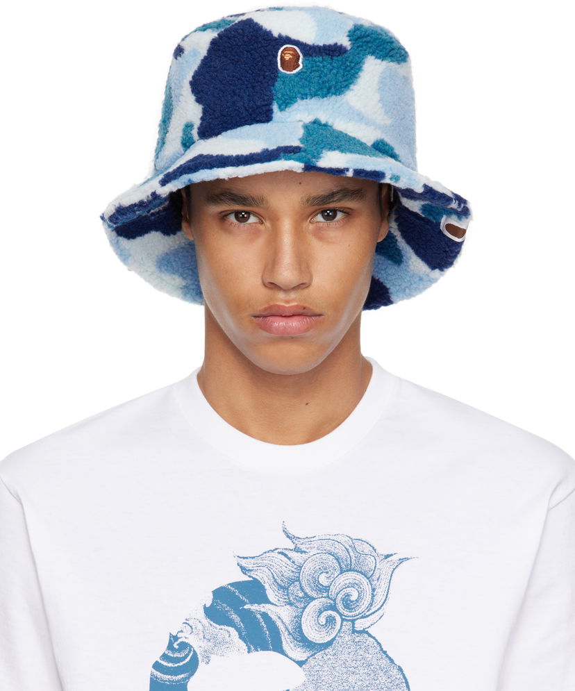 Капелюх BAPE A Bathing Ape ABC Camo Boa Fleece Bucket Hat Синій | 001HTK801006M