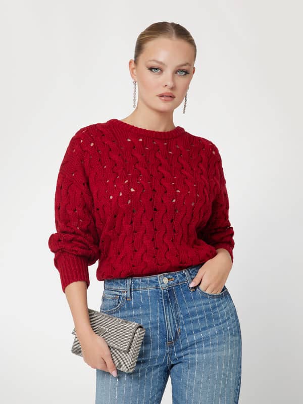 Cветр GUESS Cable-Knit Wool-Blend Sweater Червоний | W5RR77Z3J20
