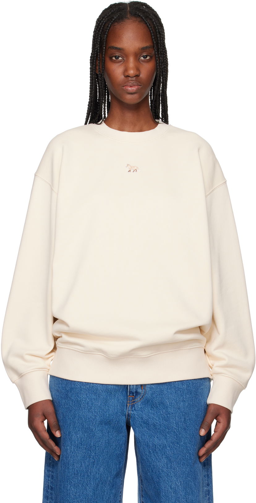 Cветр MAISON KITSUNÉ Maison Kitsuné Baby Fox Patch Oversize Sweatshirt бежевий | OW00301KM0325
