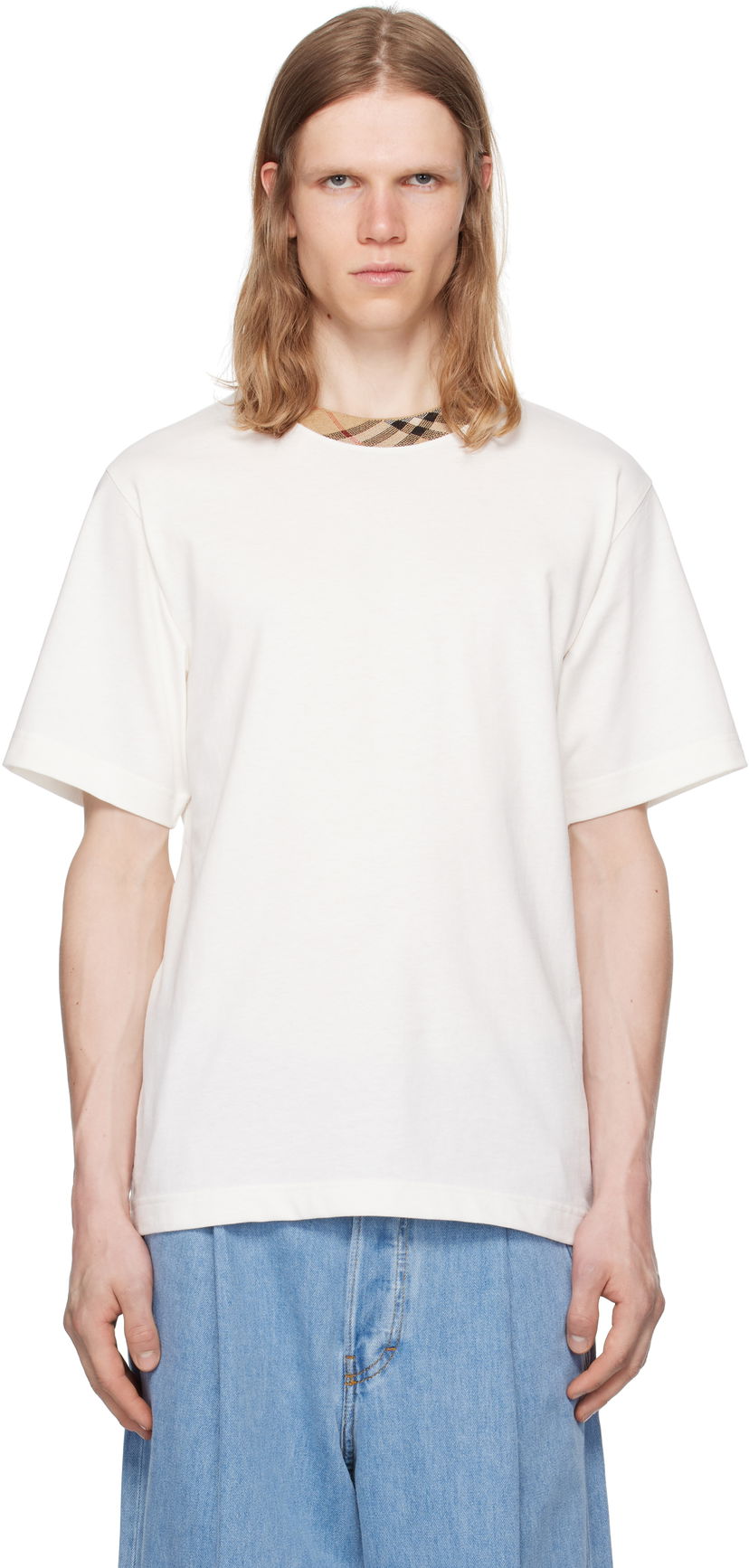 Футболка Burberry Burberry Cotton T-Shirt with Check Trim білий | 8110100