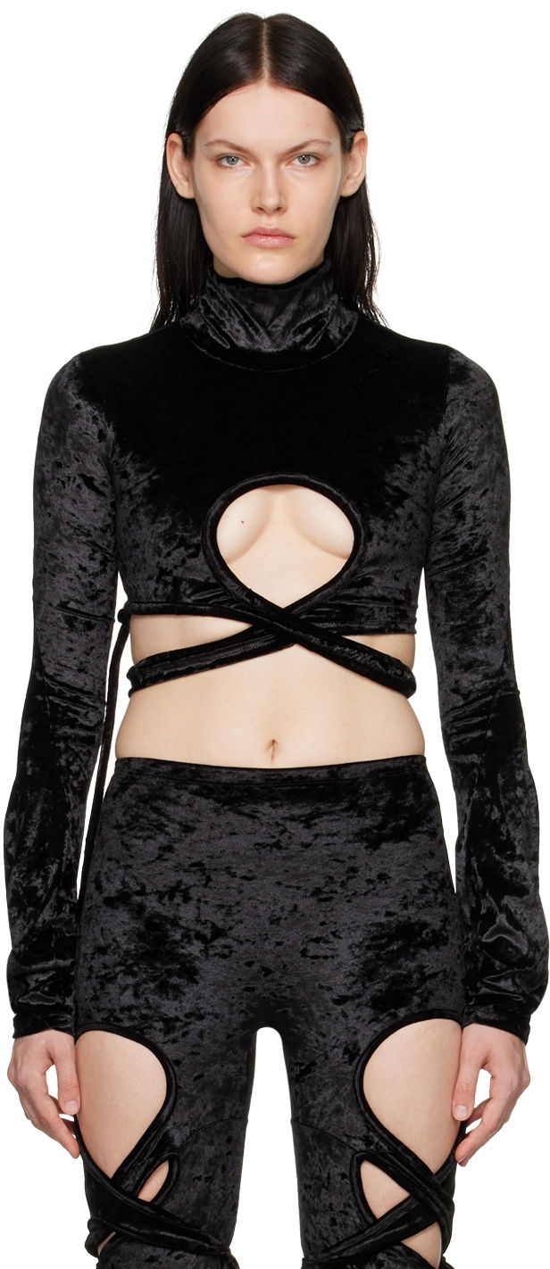Кроп-топи Ottolinger Ottolinger Velvet Wrap Turtleneck Top чорний | 401701