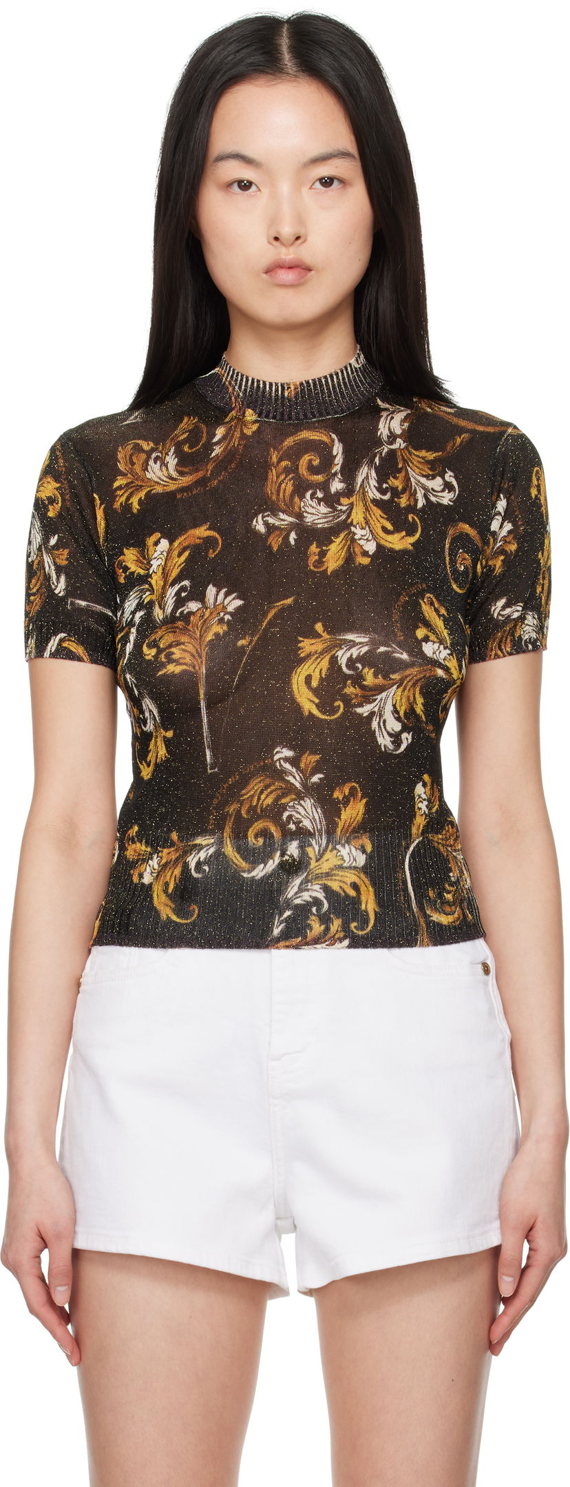 Футболка Versace Versace Jeans Couture Barocco Lurex Knit Top чорний | E78HAFM07_ECMN45