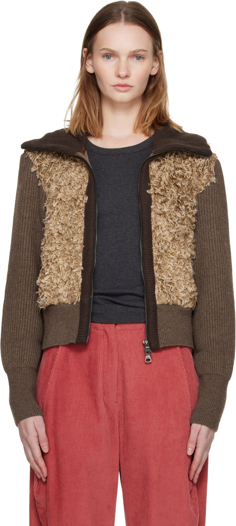 Cветр Andersson Bell Curly Faux Fur Panel Full-Zip Knit Cardigan Різнокольоровий | atb1392w