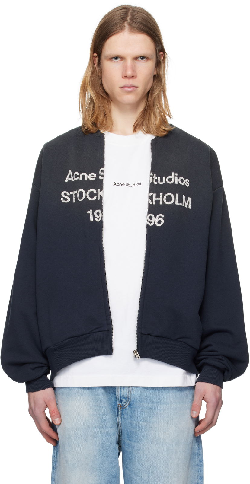 Куртка бомбер Acne Studios Acne Studios Logo Zip Sweater темно-синій | CI0189-