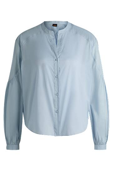 Сорочка BOSS Cotton Voile Regular-Fit Blouse with Wide Sleeves Синій | 50509827