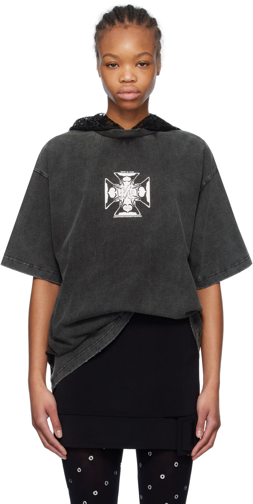 Футболка We11done We11done Heart Cross Graphic Hooded T-Shirt Сірий | WD-TH0-25-842-U-BK