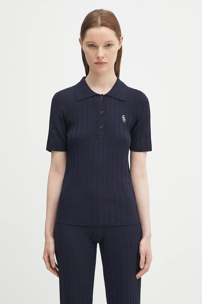 Сорочка поло Sporty & Rich Sporty & Rich SRC Ribbed Polo Shirt темно-синій | WS069620305BL106