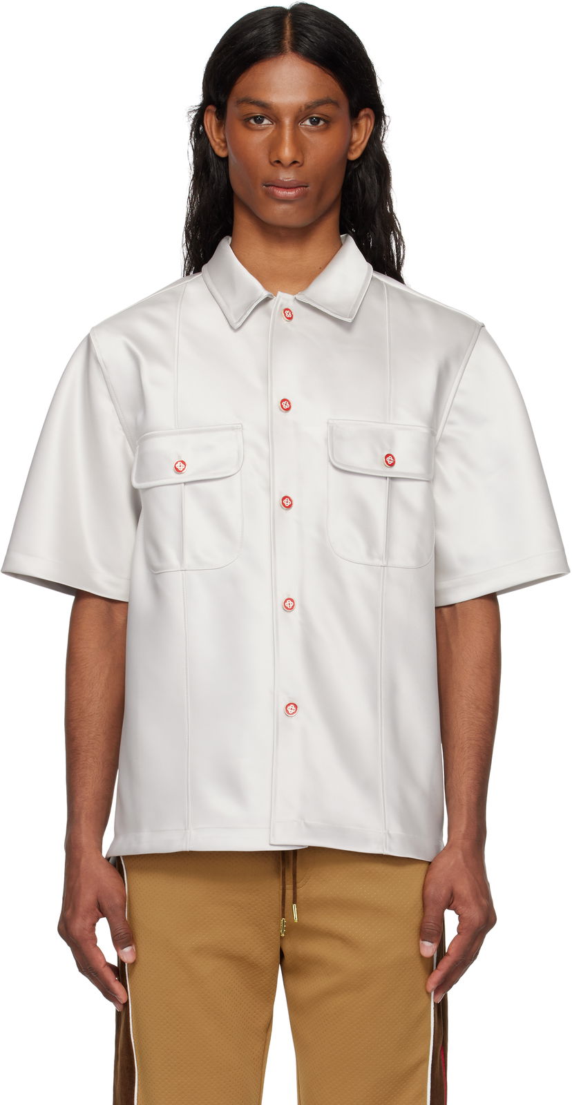 Сорочка Casablanca Casablanca Short Sleeve Satin Shirt білий | MS25-SH-169-01