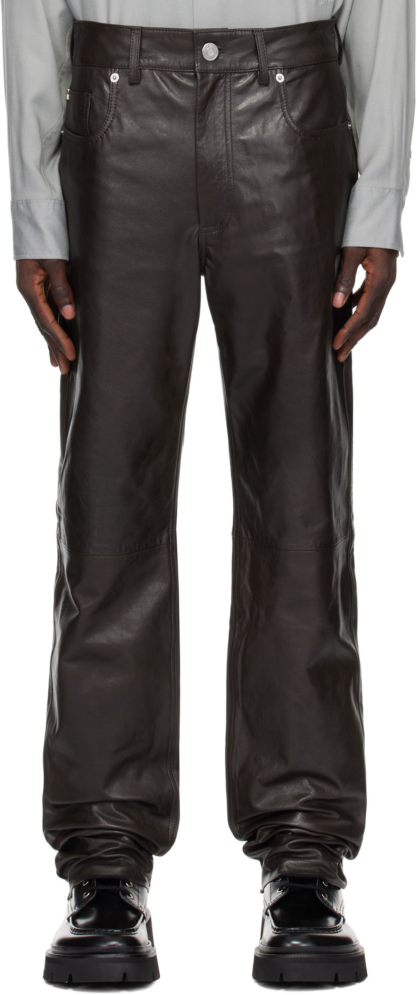Джинси AMI Straight Fit Leather Pants Коричневий | HTR509.LH0043