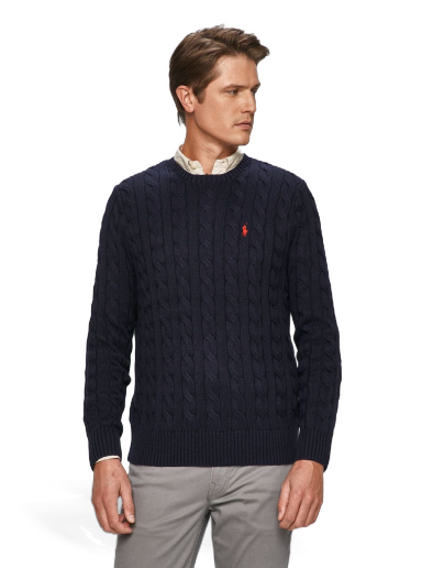 Cветр Polo by Ralph Lauren Cotton Cable Crew Knit темно-синій | 710775885001