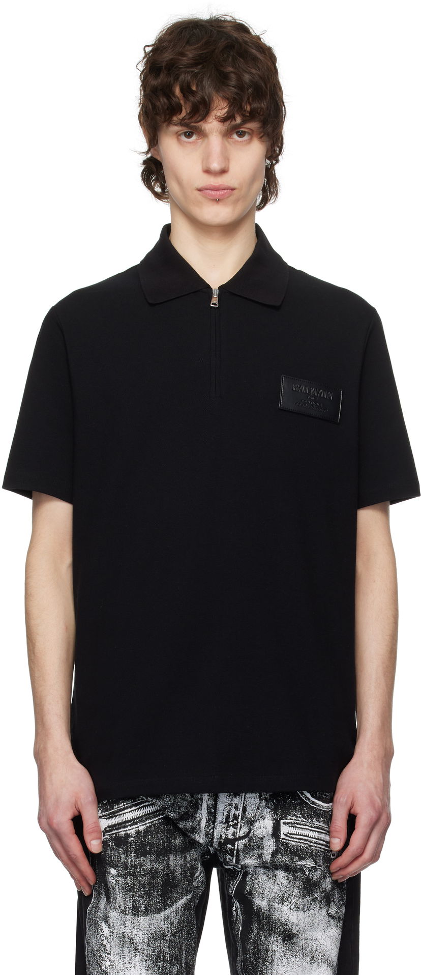 Сорочка поло Balmain Balmain Logo Patch Polo чорний | EH1GC027BC92