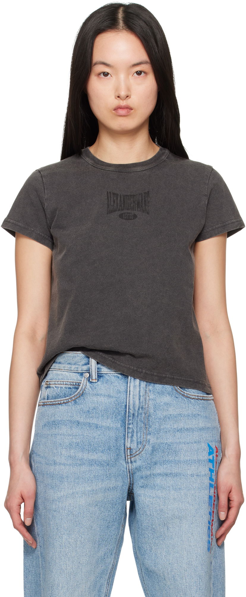 Футболка Alexander Wang Alexander Wang Distressed Logo Shrunken T-Shirt Сірий | 4CC2251540