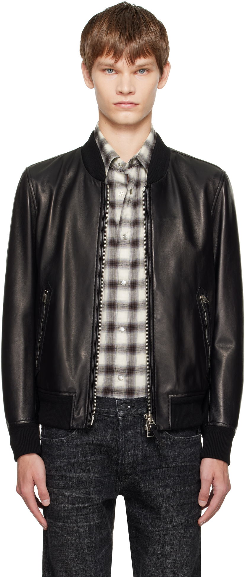 Куртка бомбер Tom Ford TOM FORD Shiny Nappa Plonge Leather Bomber Jacket чорний | LBS029-LMN029