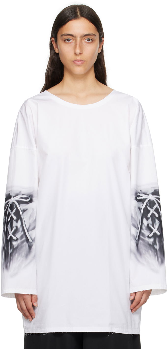 Футболка We11done Raw Edge Graphic Long Sleeve T-Shirt білий | WD-SH3-23-185-U-WH