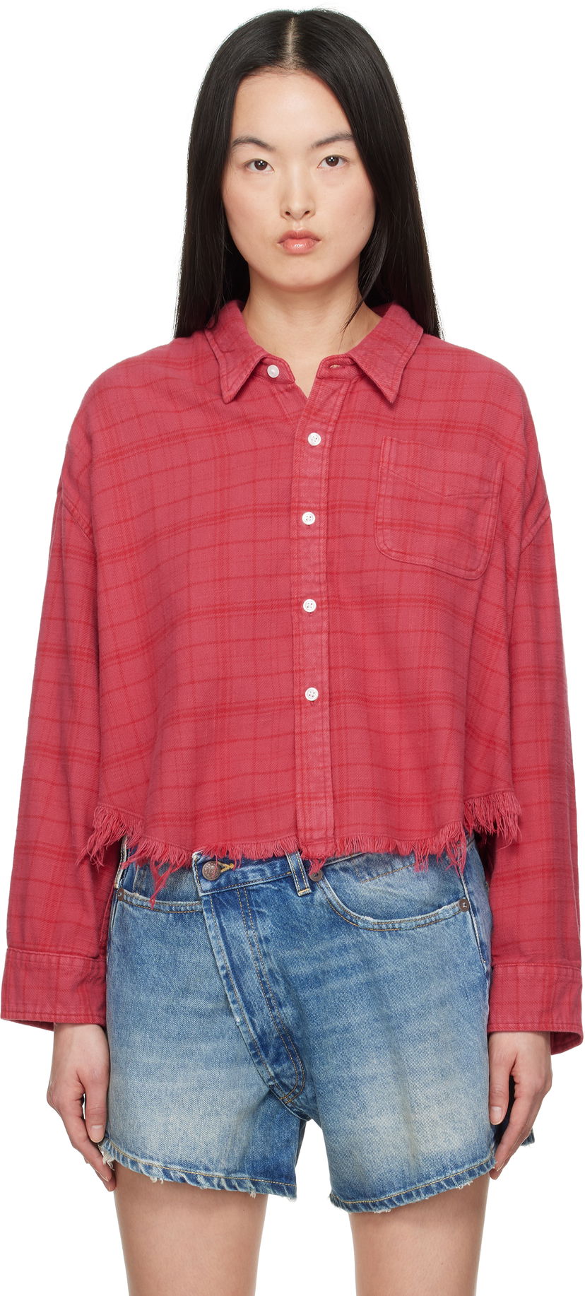 Сорочка R13 R13 Drop Neck Cropped Shirt Червоний | R13WR150-R505B