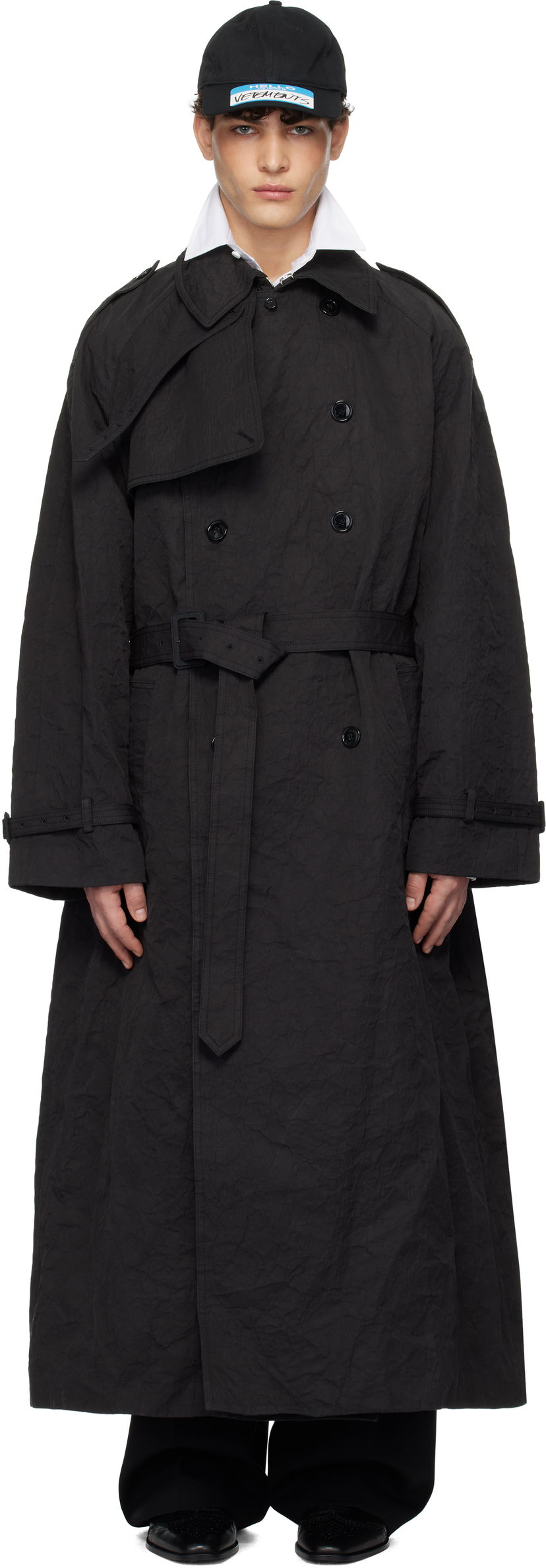Тренчкот VETEMENTS Metalized Wrinkled Trench Coat чорний | UA66CO100B