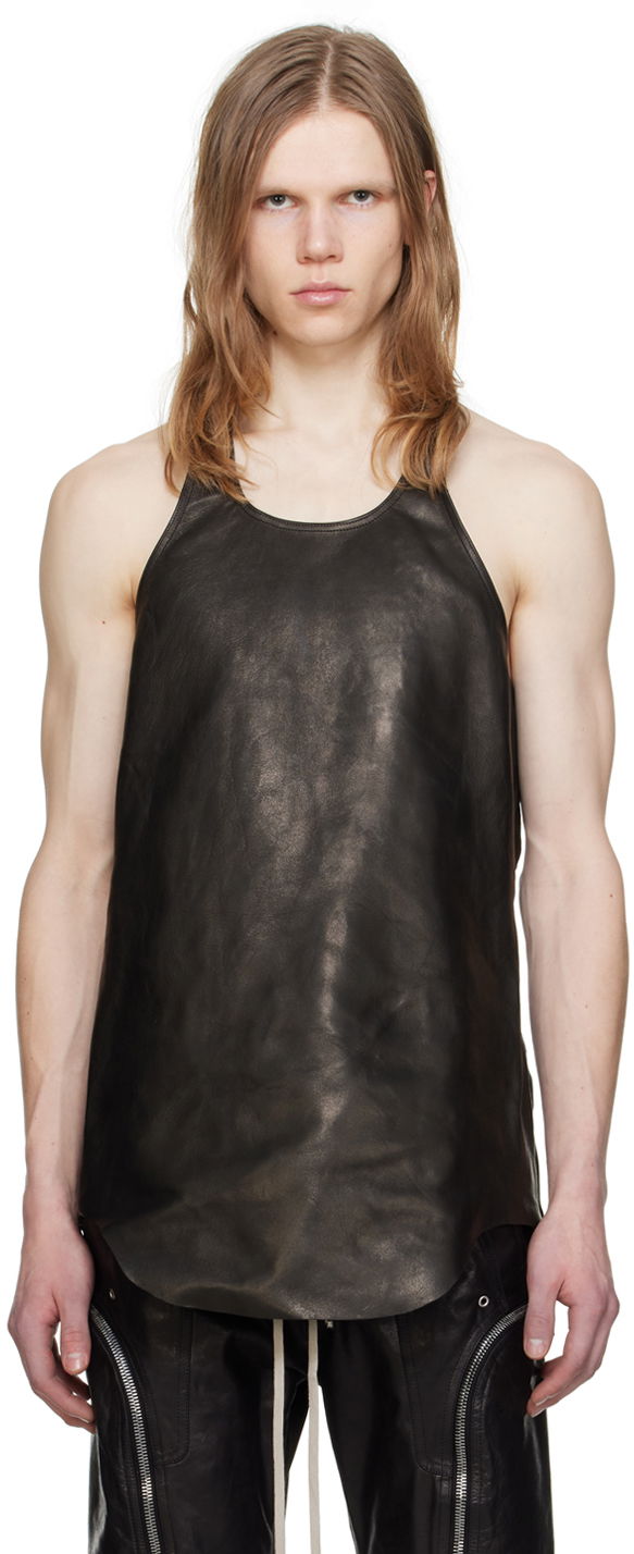 Безрукавка Rick Owens Scoop Neck Leather Tank Top чорний | RU01D3191 LNV