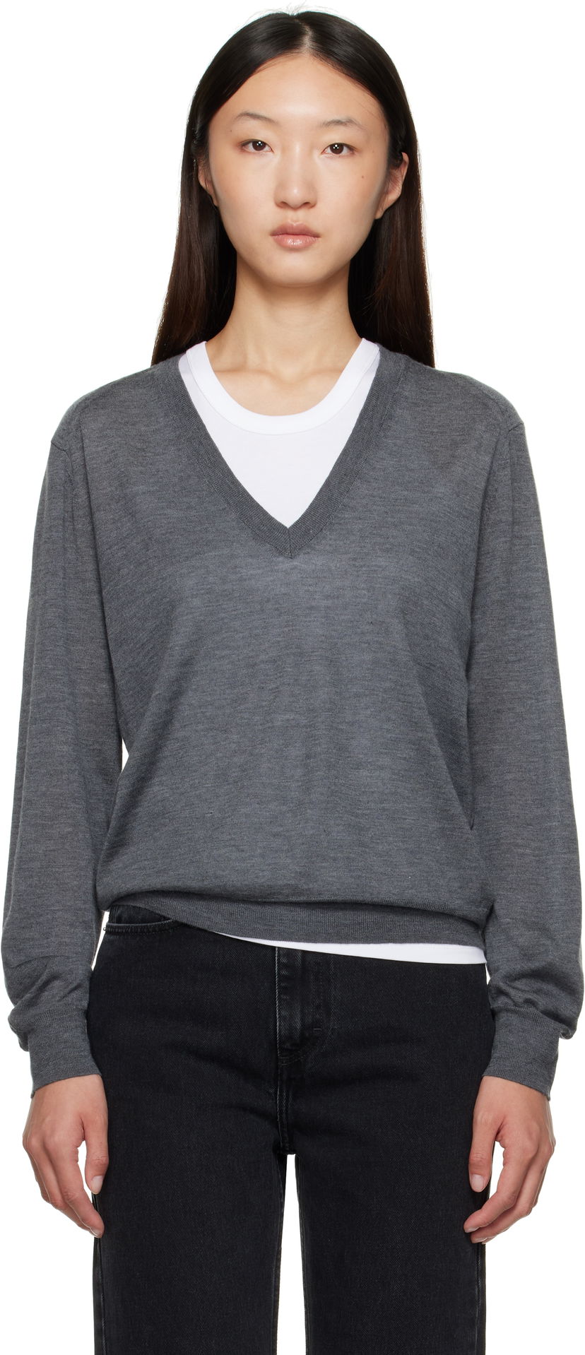 Cветр Loulou de Saison Loulou de Saison Julio Cashmere V-Neck Sweater Сірий | JULIO