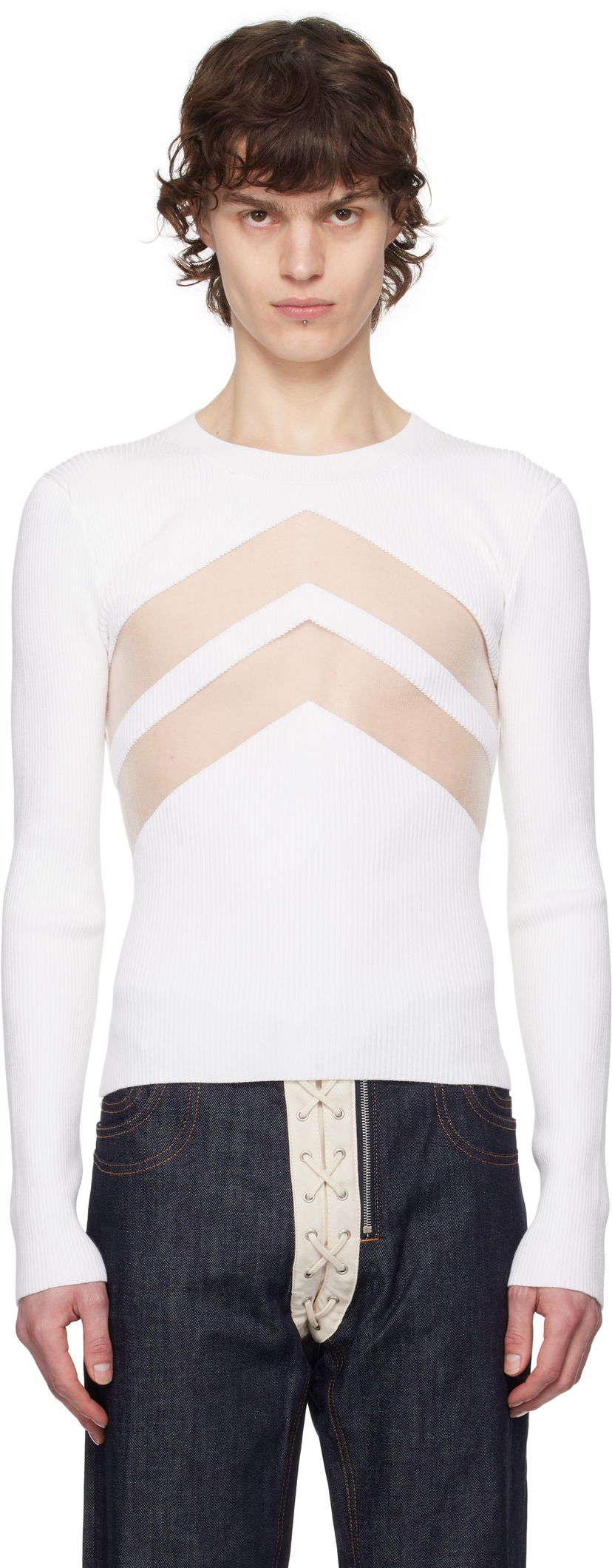 Cветр Jean Paul Gaultier Jean Paul Gaultier 'The Chevrons' Ribbed Sweater білий | 25/33-F-TO265-M085-01