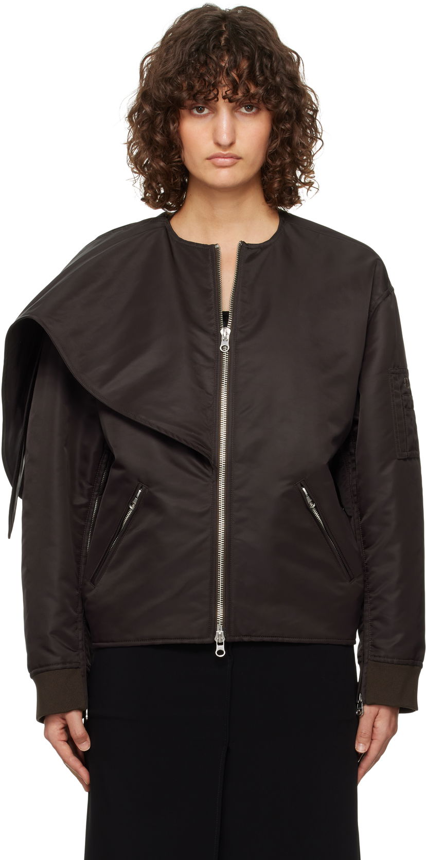 Куртка бомбер Courrèges Courrèges Bow Collar Bomber Jacket чорний | 424CBL218NY0020