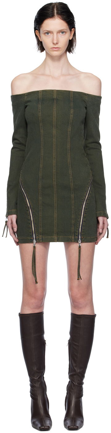 плаття Blumarine Off-The-Shoulder Denim Minidress Зелений | A344J036A