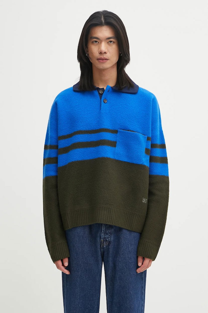 Cветр Wales Bonner Wales Bonner Calm Polo Sweater Синій | UA25KN15.WO15.750