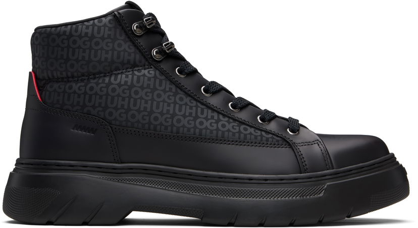 Кросівки та взуття BOSS HUGO Printed-Logo Faux-Leather Boots чорний | 50552644