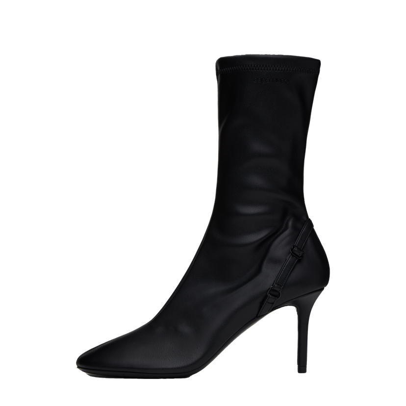 Кросівки та взуття Courrèges Stretch Faux Leather Ankle Boots with Oblique Detail чорний | 424SAB030PL0128