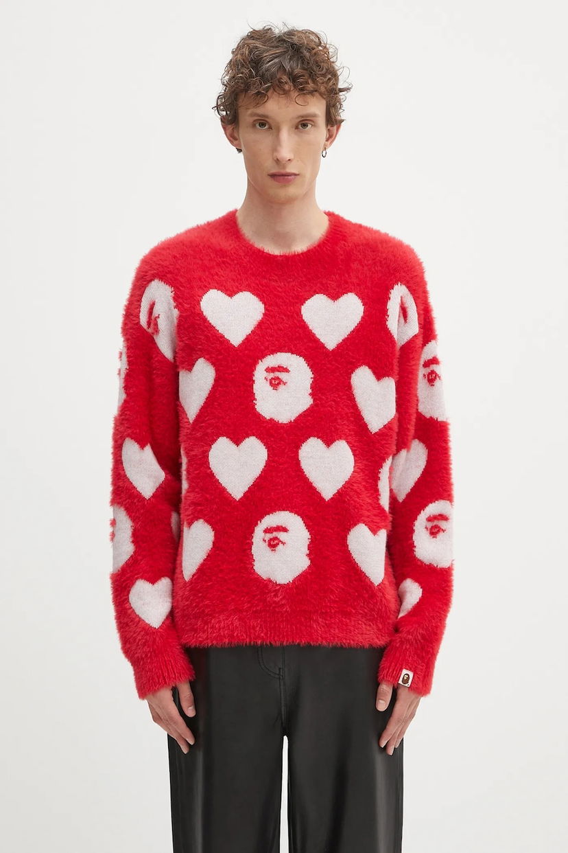Cветр BAPE A Bathing Ape I Love Bape Monogram Fuzzy Sweater Червоний | 1K80220006