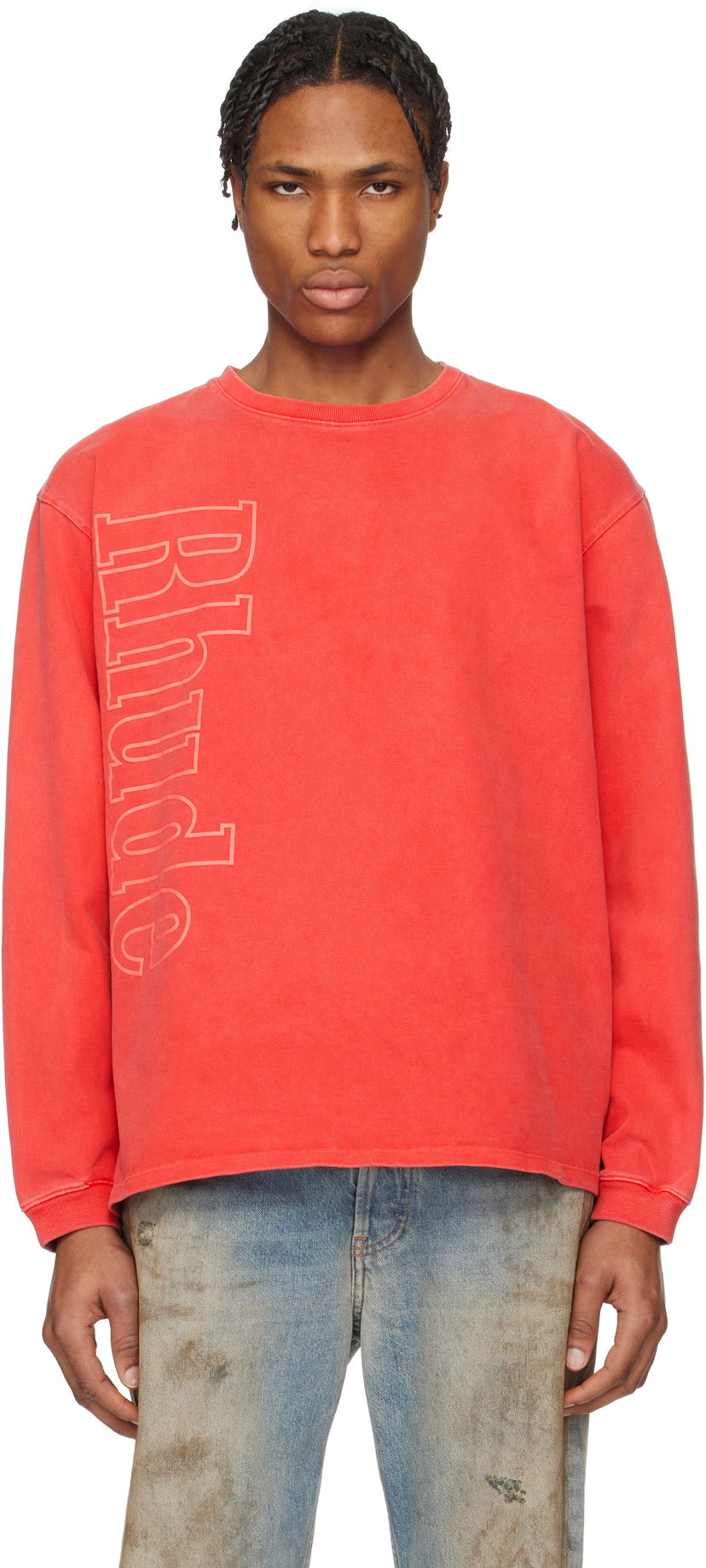 Світшоти Rhude Rhude Side Logo Long Sleeve T-Shirt Червоний | RHPS25TT13012