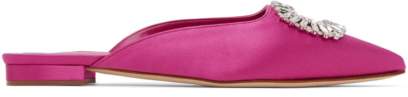 Догляд за взуттям Manolo Blahnik Manolo Blahnik Sigulona Satin Mules with Jewel Embellishment Рожевий | 222-1039