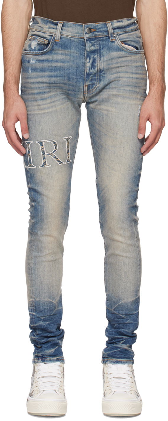 Джинси AMIRI AMIRI Bandana Print Skinny Jeans Сірий | AMDNSY1011