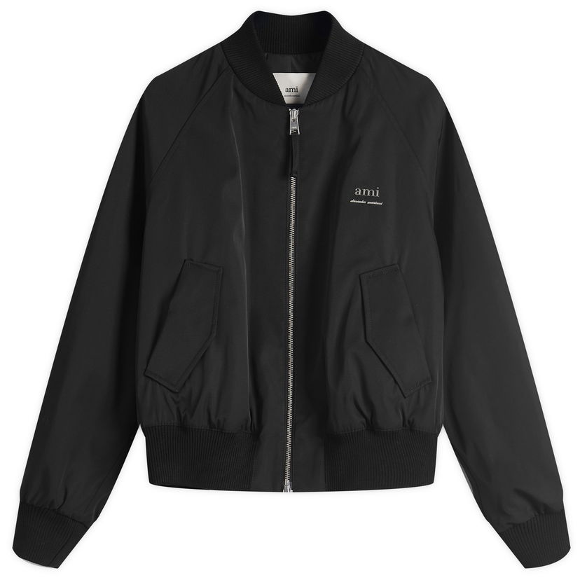Куртка бомбер AMI AMI Paris Women's Wool Gabardine Logo Bomber Jacket, Size Large чорний | FJK012-PA0007-001