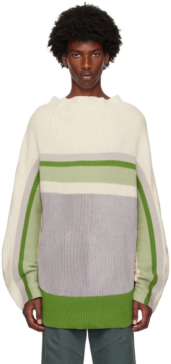 Cветр KIKO KOSTADINOV Off-White & Green Essick Stripe Turtleneck білий | KKAW24KN02-99