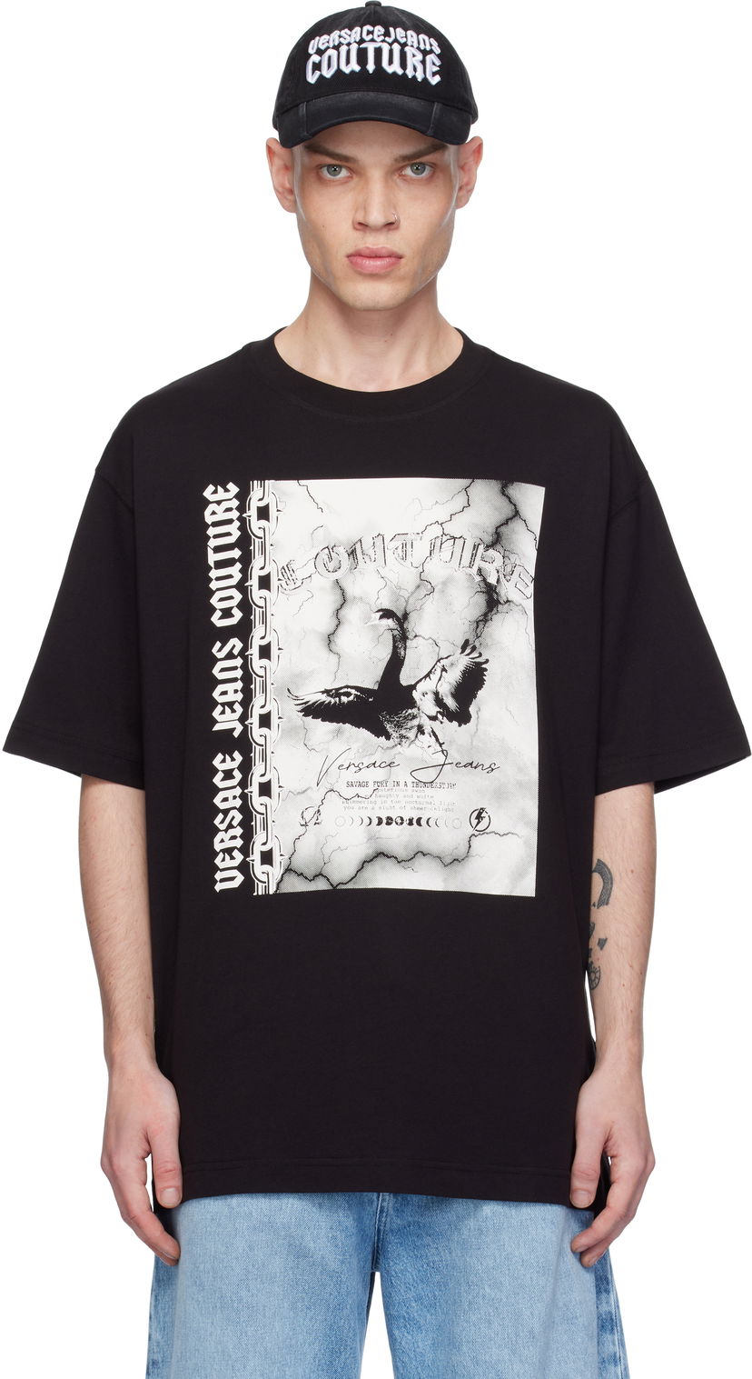 Футболка Versace Screen-Printed Black T-Shirt чорний | E77GAHT07_ECJ00T