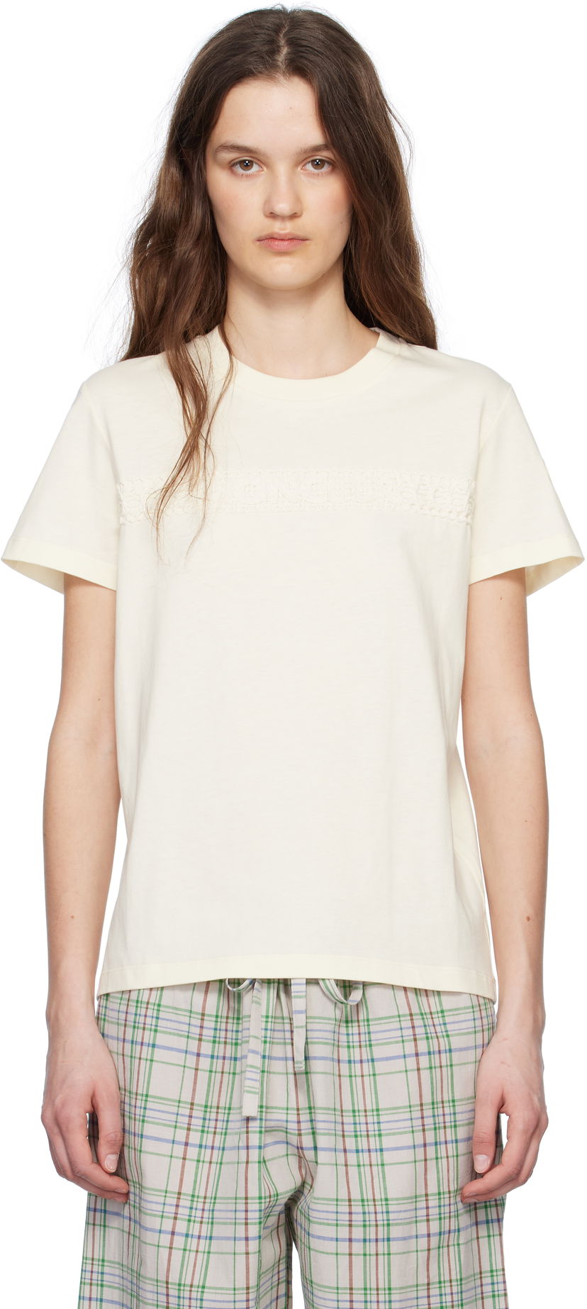 Футболка Moncler Moncler Short Sleeve T-Shirt with Lace Detail Жовтий | K10938C0004489AUO