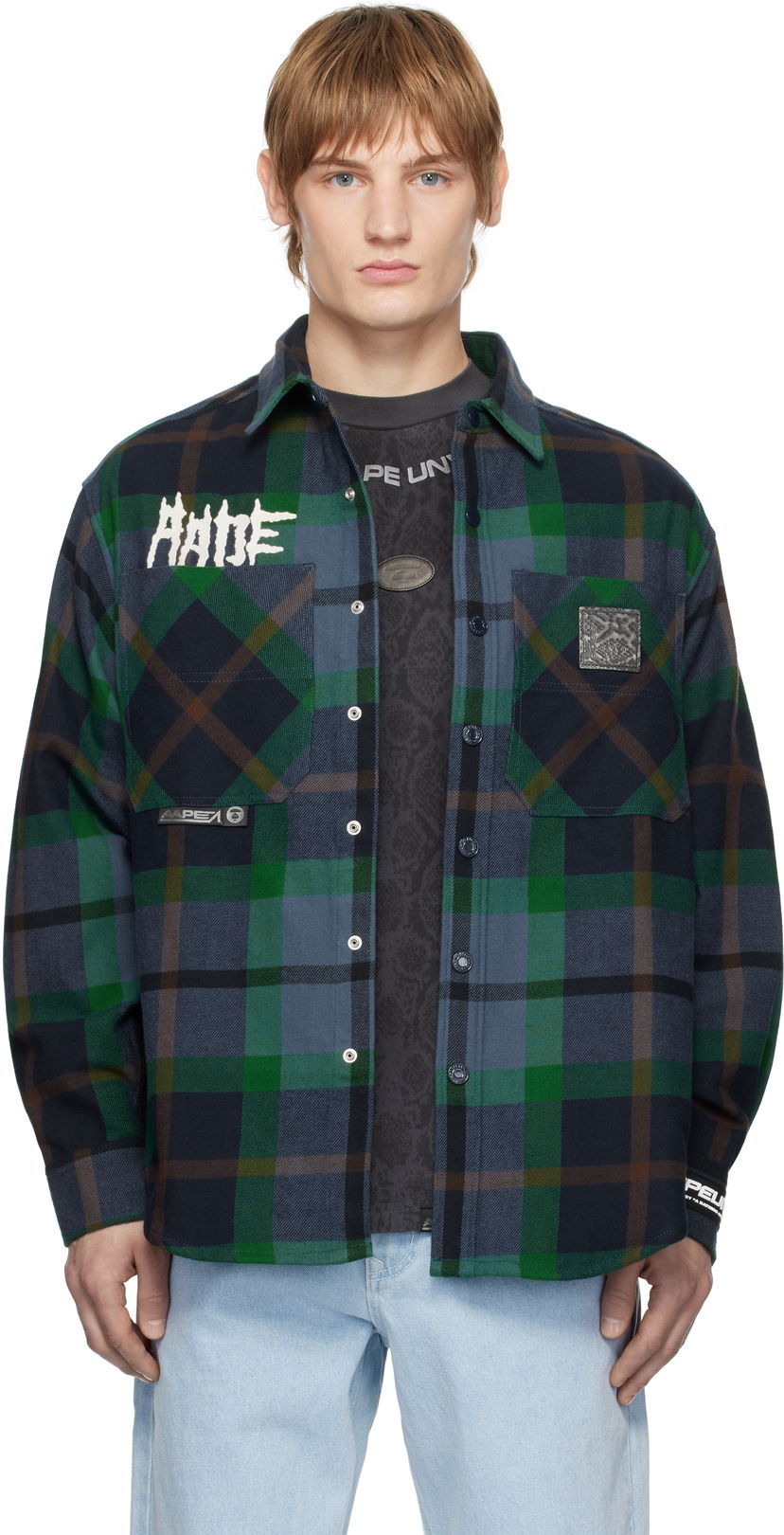 Сорочка AAPE by A Bathing Ape AAPE by A Bathing Ape 'AAPE UNVS' Long Sleeve Check Shirt Синій | AAPSTM8504XXNNYM
