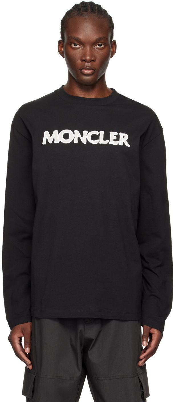 Футболка Moncler Black Logo Appliqué Long Sleeve T-Shirt чорний | J20918D0000489AJS