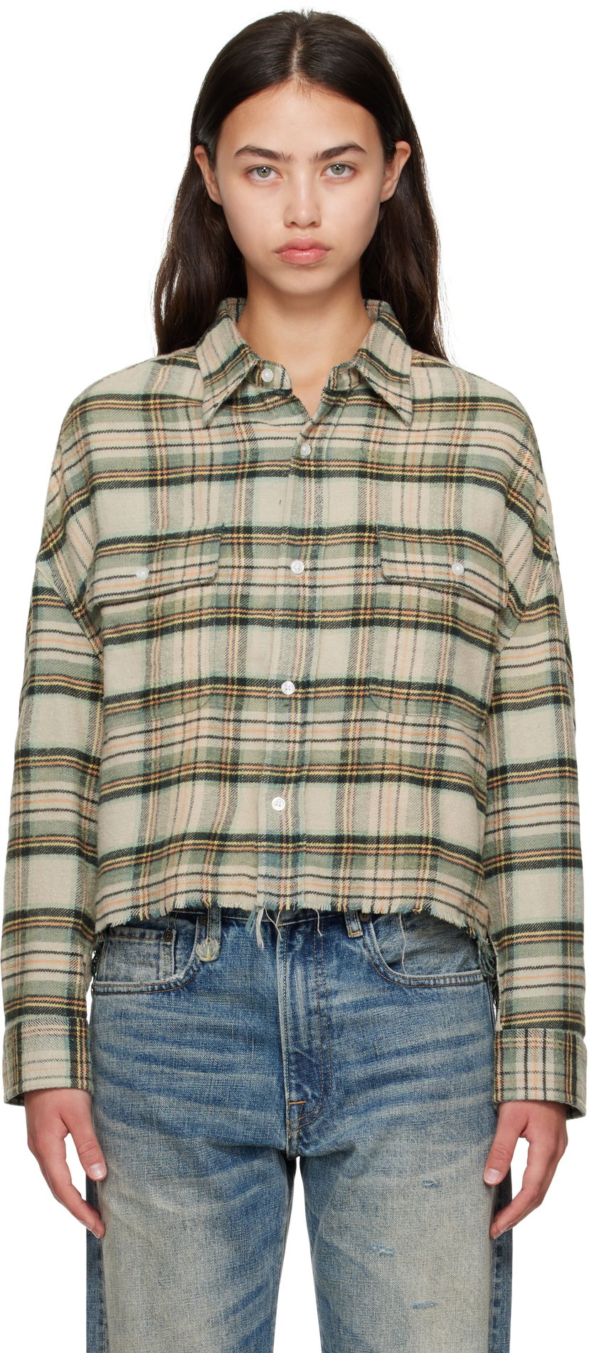 Сорочка R13 R13 Cropped Plaid Shirt Зелений | R13W7298-R558B