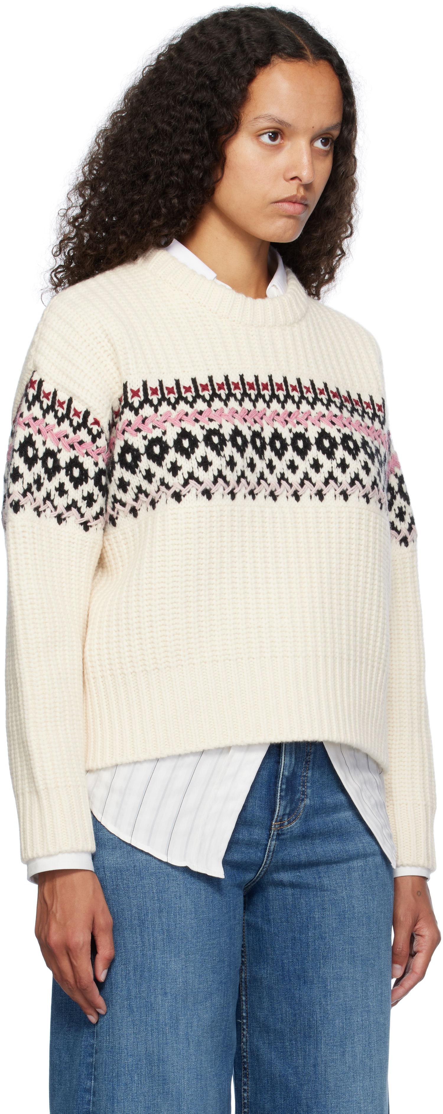 Cветр rag & bone rag & bone Leigh Fair Isle Sweater білий | WAS24F015EC15, 1