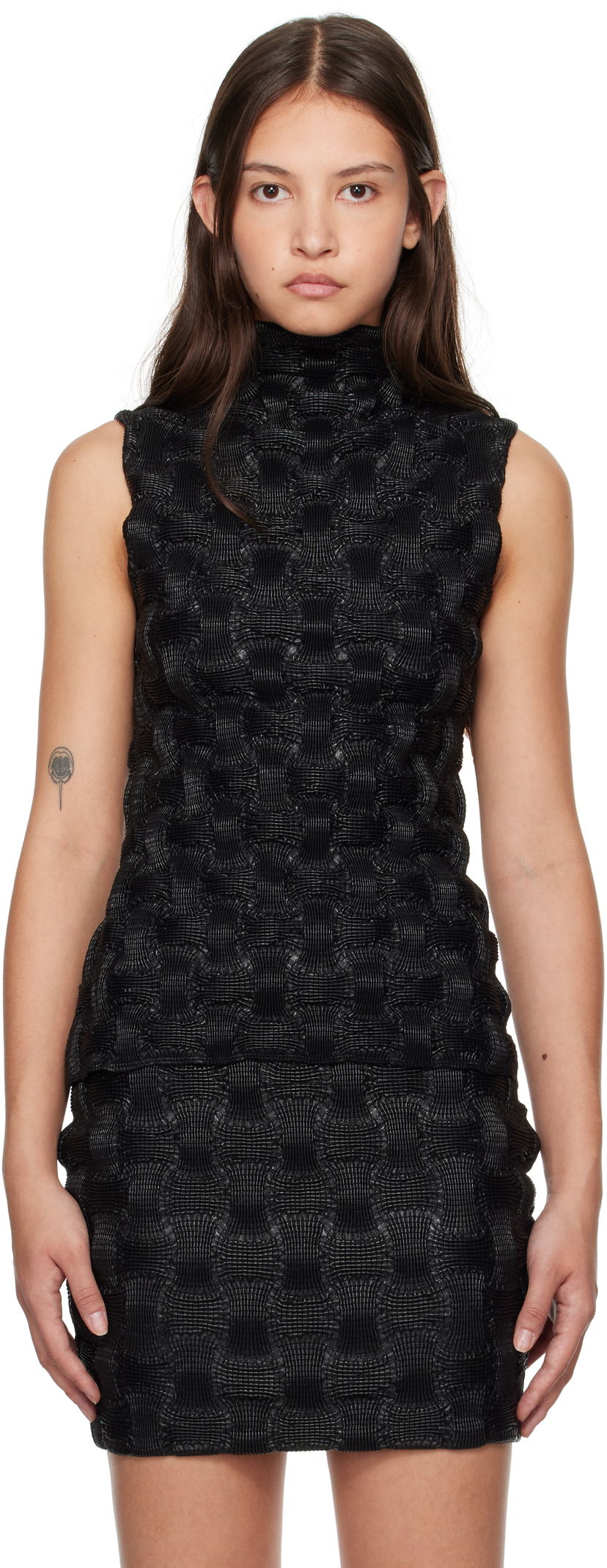 плаття Nanushka Harriet Vegan Leather Mock Neck Top чорний | NW24FWTP32400