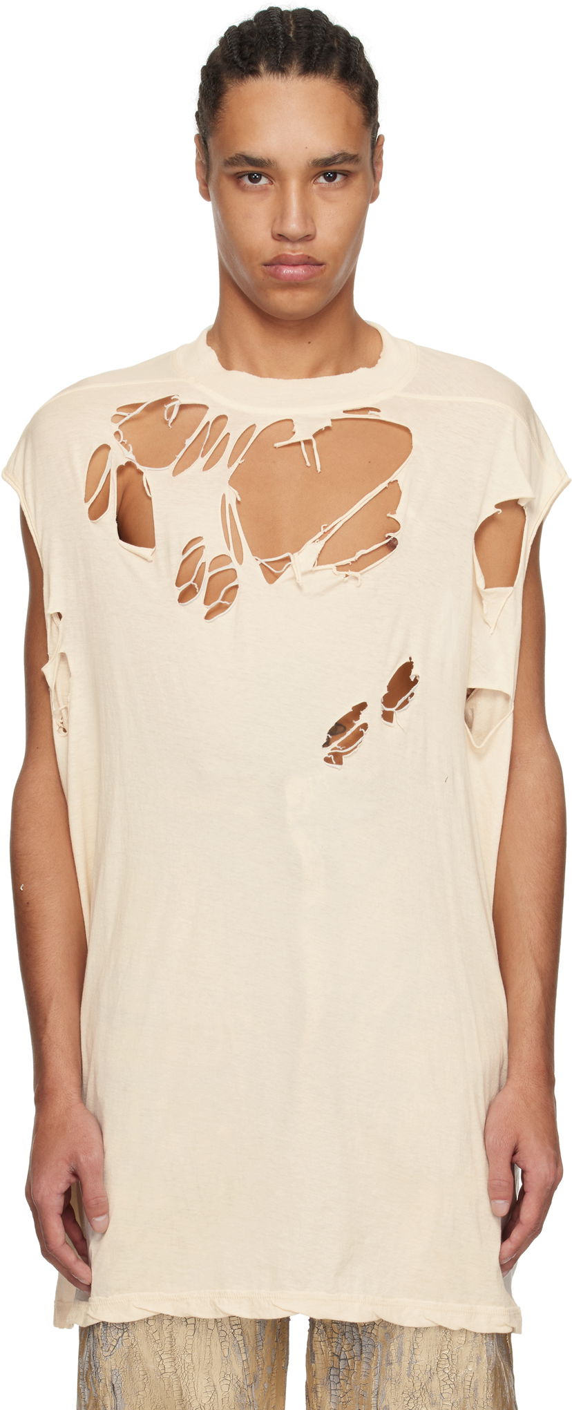 Безрукавка Rick Owens Rick Owens DRKSHDW Distressed Sleeveless T-Shirt бежевий | DU01E3158 BHNDSD