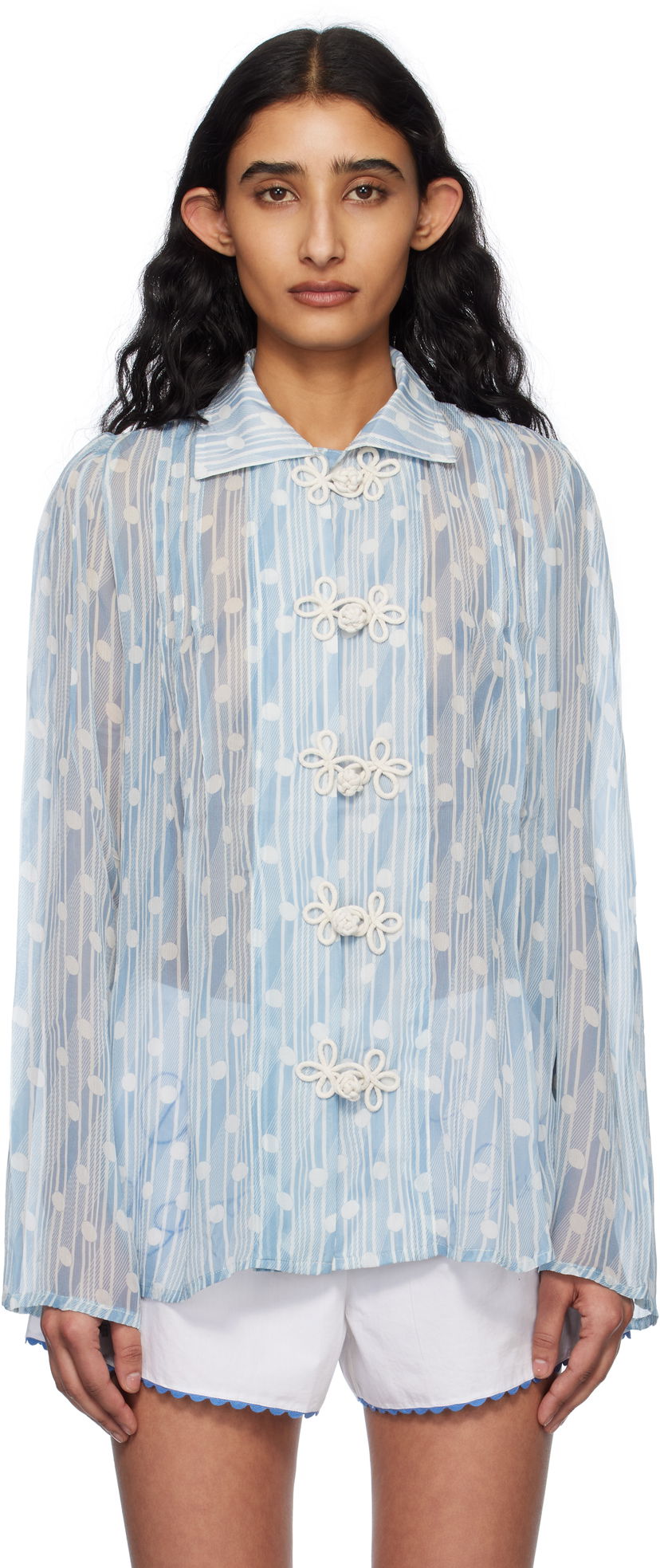 Сорочка Bode Bode Meridian Print Blouse Синій | WRS25SH031