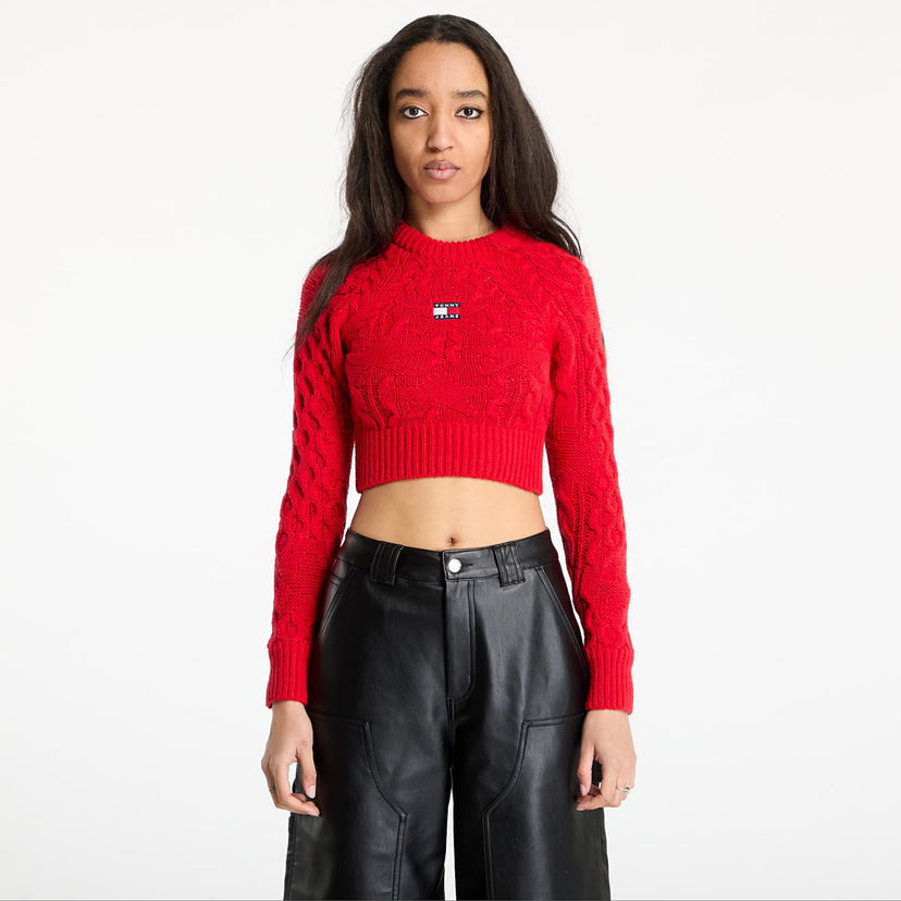 Cветр Tommy Hilfiger Tommy Jeans Badge Star Cable Crop Sweater Червоний | DW0DW19882 XME