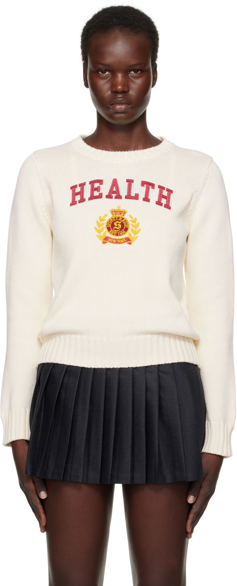 Cветр Sporty & Rich 'Health' Crest Knitted Sweater білий | WS065506240CR01