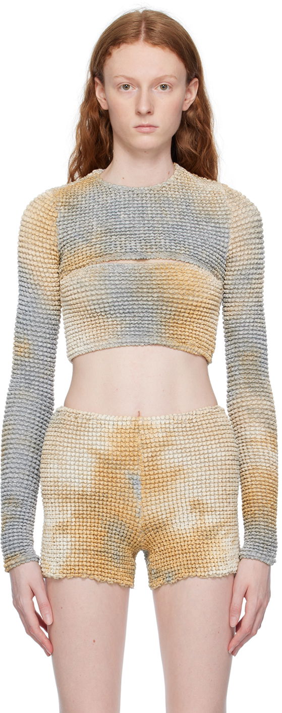 Футболка Off-White Beige & Navy Double Long Sleeve T-Shirt бежевий | OWAD216S23FAB0056200