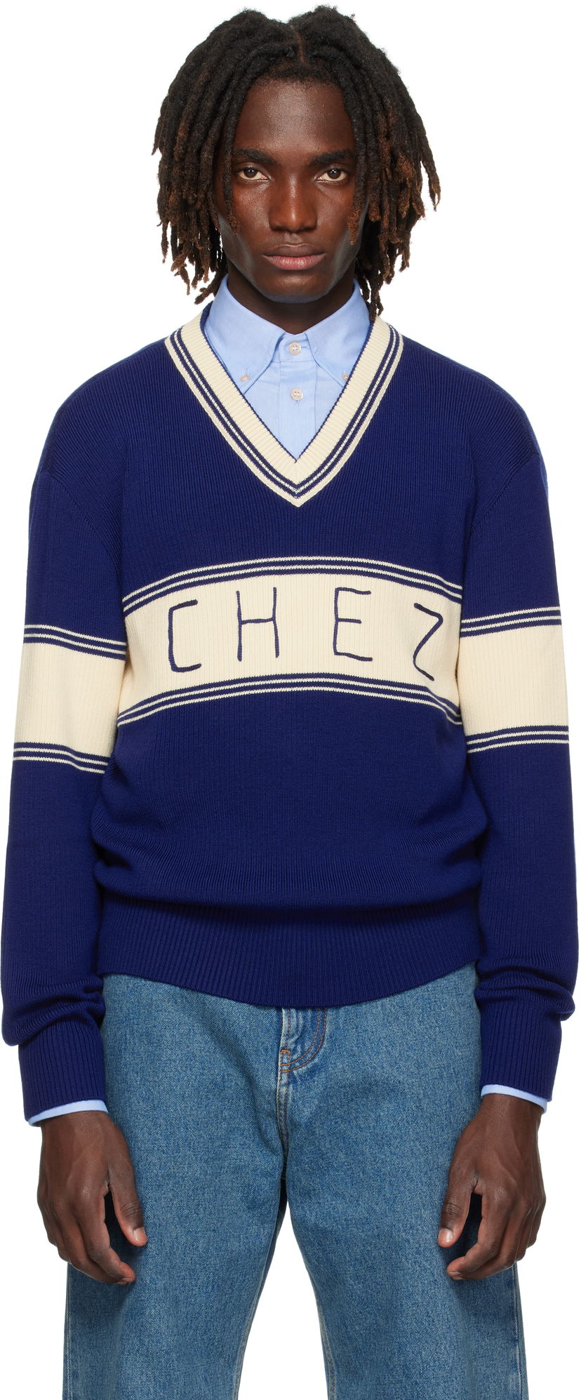 Cветр Valentino Valentino 'Chez Valentino' Jacquard Pattern Sweater Синій | 7V3KC34KB02