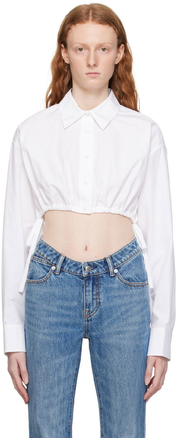 Сорочка Alexander Wang Alexanderwang.t Cropped Tie-Hem Shirt білий | 4WC3231400