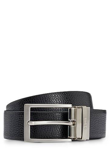 Ремені BOSS Reversible belt in grained Italian leather with logo keeper чорний | 50447116